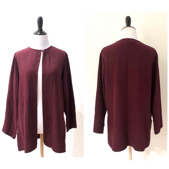 Eileen Fisher Open Front Silk Top Solid Claret S - Picture 3 of 7